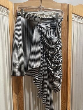 DO+BE Black & White Striped Asymmetrical Ruffle Skirt